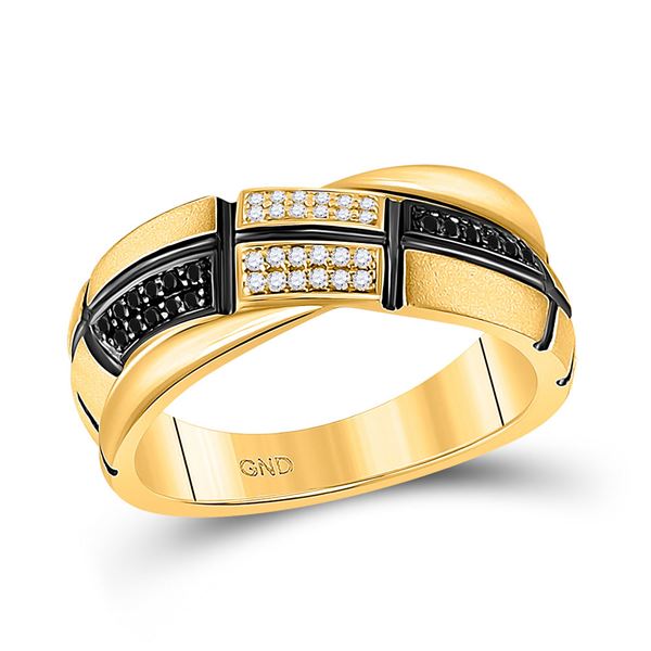 Round Black Color Enhanced Diamond Band Ring 1/10 Cttw 14KT Yellow Gold