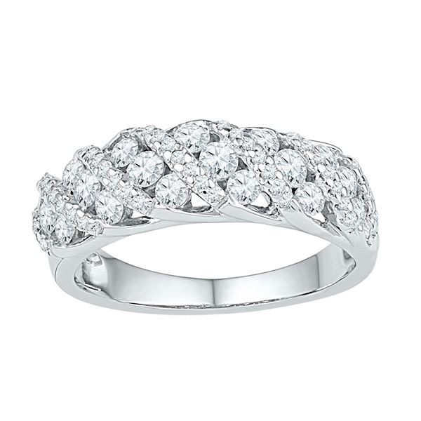 Round Diamond Alternating Stripe Band Ring 1 Cttw 10KT White Gold