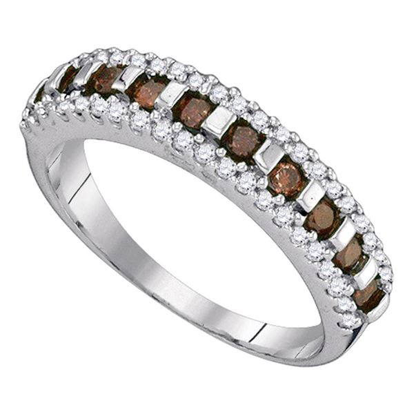 Round Brown Diamond Triple Row Band 1/2 Cttw 10KT White Gold