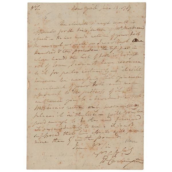 James Monroe Docketed Letter by Edward Carrington