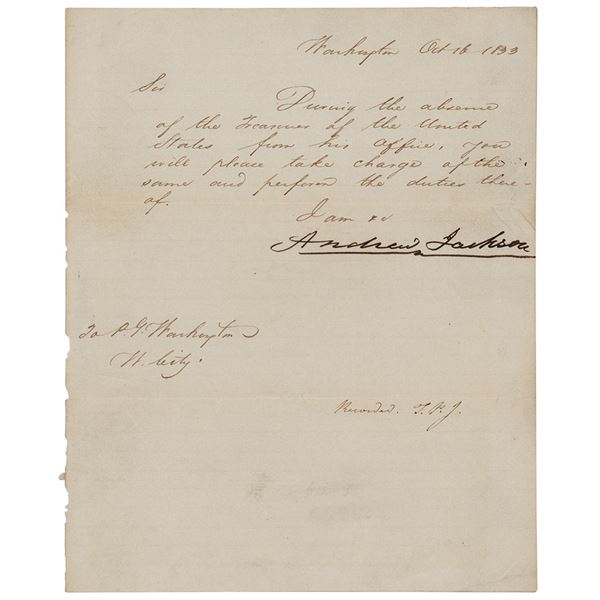 Andrew Jackson Letter Signed as President