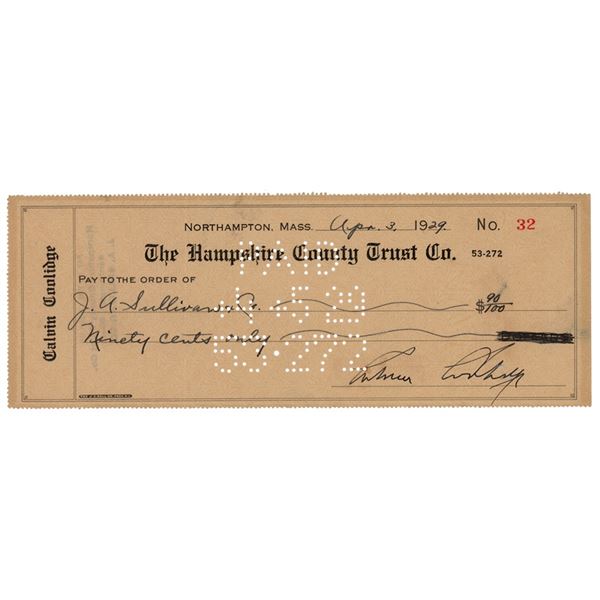 Calvin Coolidge Signed Check
