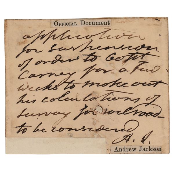Andrew Jackson Autograph Endorsement Signed with Initials