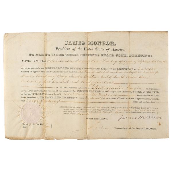 James Monroe Document Signed as President