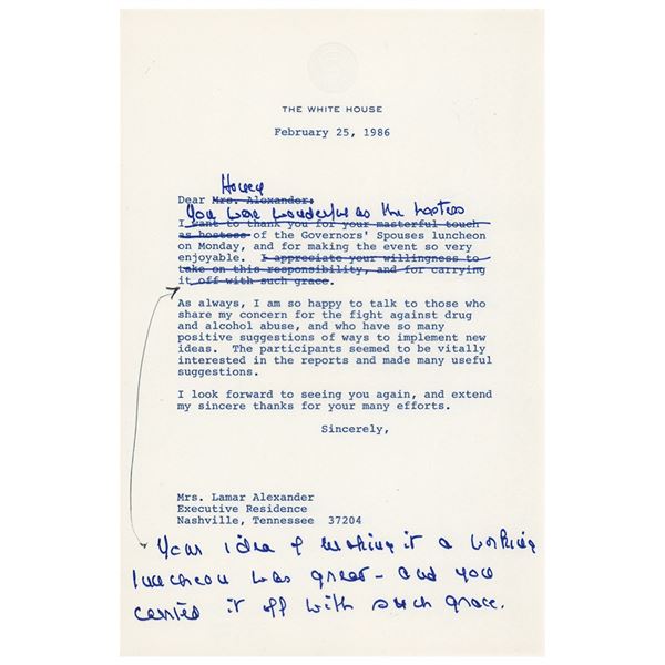 Nancy Reagan Hand-Annotated Letter