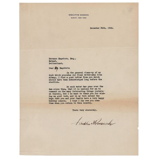 Franklin D. Roosevelt Typed Letter Signed as President-elect