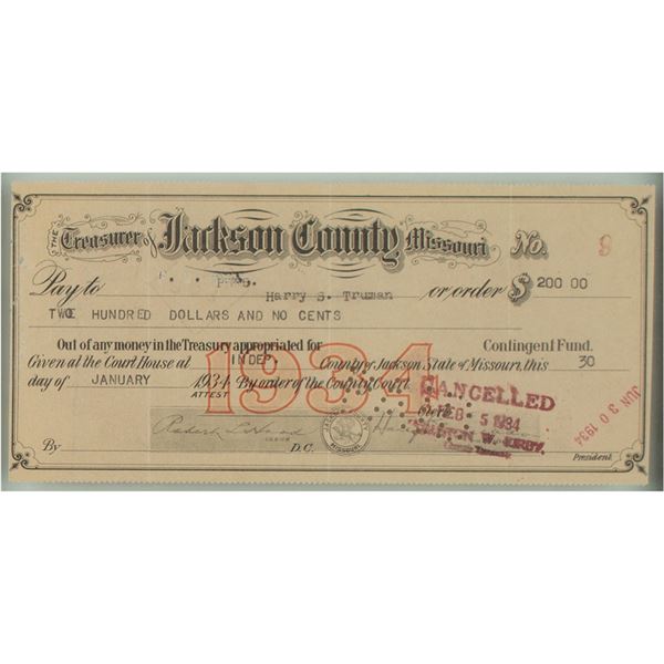 Harry S. Truman Signed Check