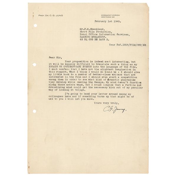 Carl Jung Typed Letter Signed