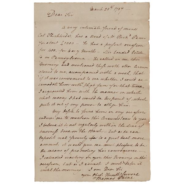 Thomas Paine Autograph Letter Signed