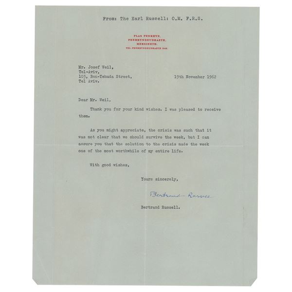 Bertrand Russell Typed Letter Signed