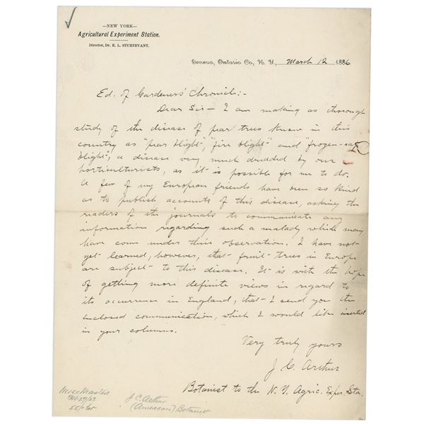 Joseph Charles Arthur Autograph Letter Signed