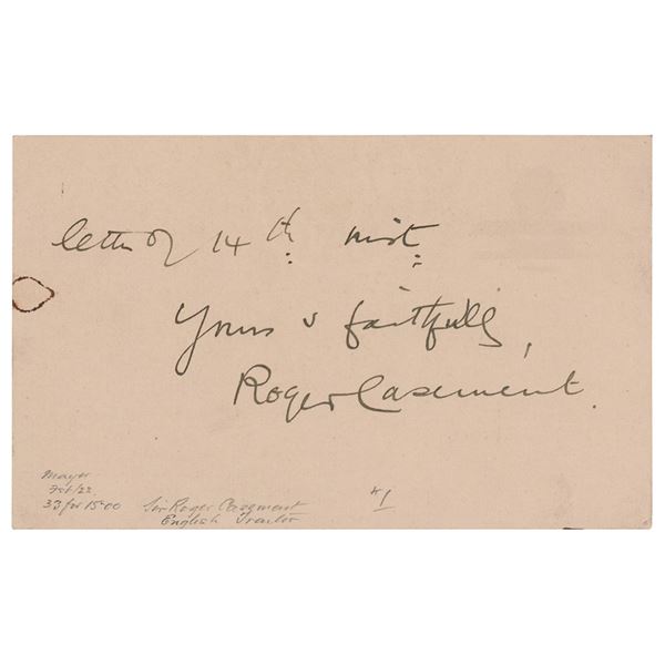 Roger Casement Autograph Letter Signed
