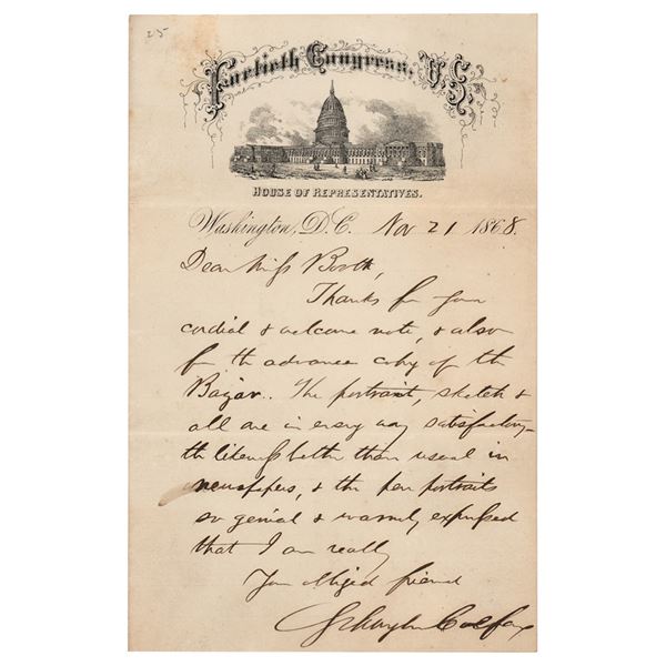 Schuyler Colfax Autograph Letter Signed and Free Frank