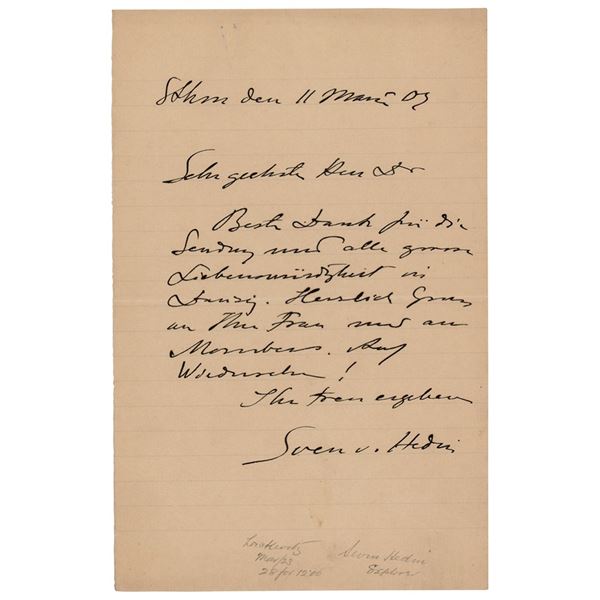 Sven Hedin Autograph Letter Signed