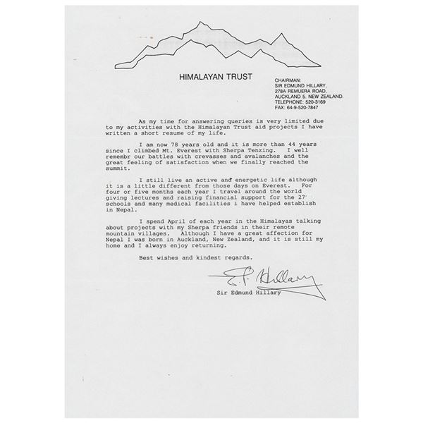 Edmund Hillary Typed Letter Signed