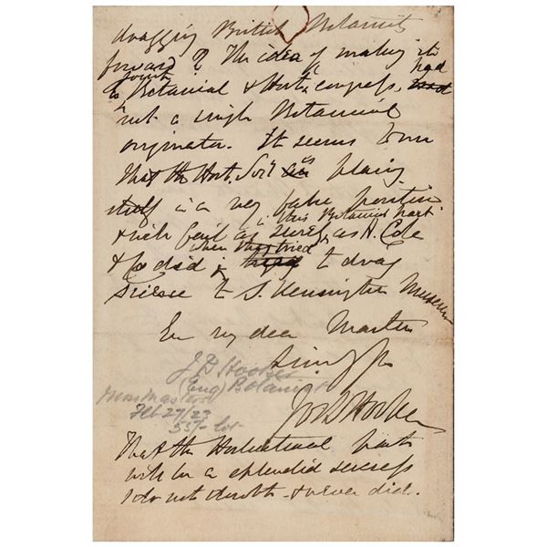 Joseph Dalton Hooker Autograph Letter Signed