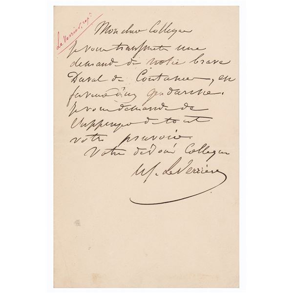 Urbain Le Verrier Autograph Letter Signed