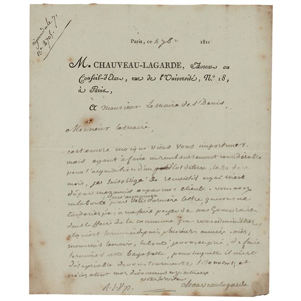 Marie Antoinette: Claude FranÃ§ois Chauveau-Lagarde Autograph Letter Signed