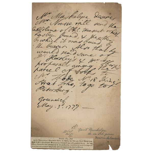 Nevil Maskelyne Autograph Letter Signed