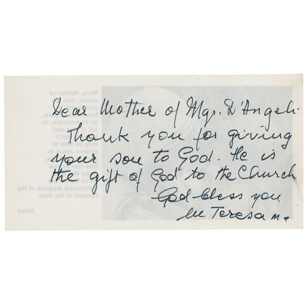 Mother Teresa Autograph Notes Signed