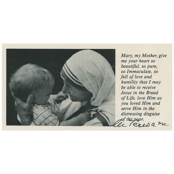 Mother Teresa Signed Prayer Slip