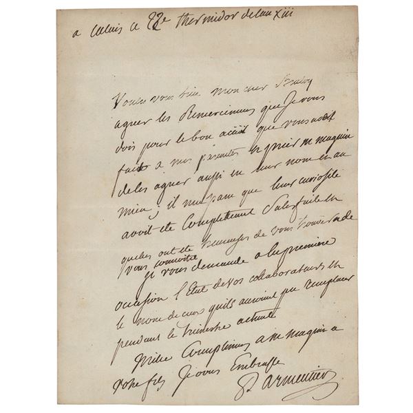 Antoine-Augustin Parmentier Autograph Letter Signed