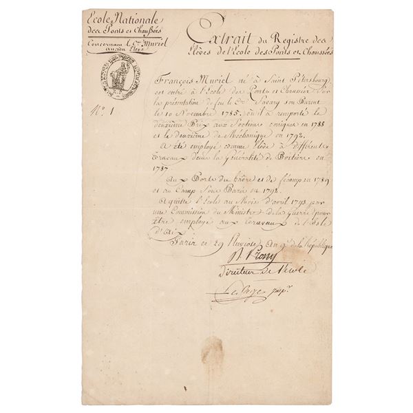Gaspard de Prony Document Signed