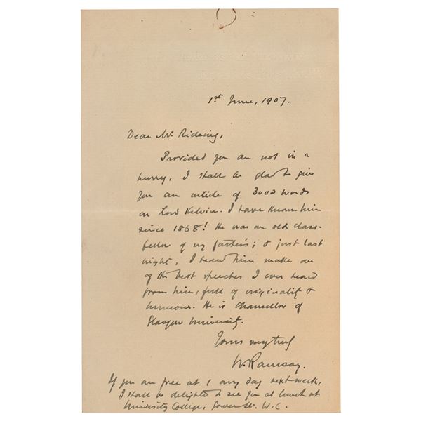 William Ramsay Autograph Letter Signed