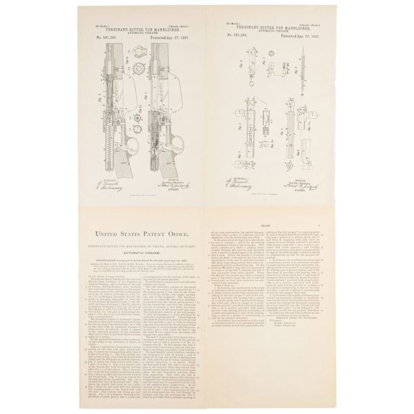 Ferdinand Ritter von Mannlicher Automatic Firearm Patent Lithograph