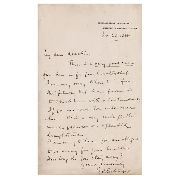 Edward Albert Sharpey-Schafer Autograph Letter Signed