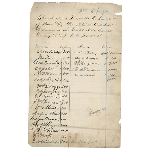 Charles Sumner and Senators Document Signed