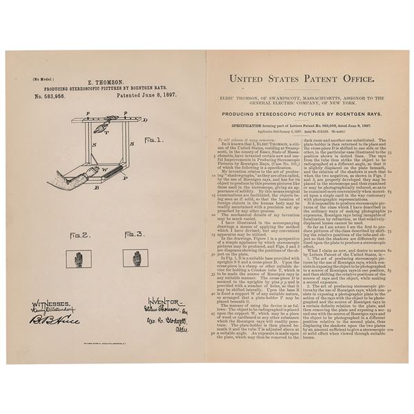 Elihu Thomson X-Ray Patent Lithograph