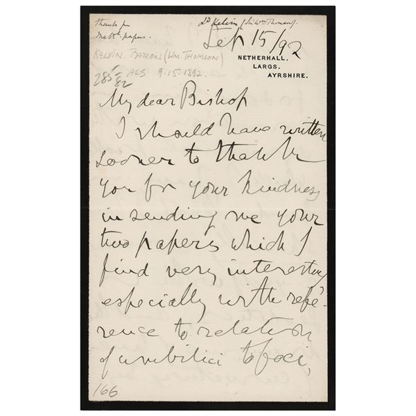 William Thomson, 1st Baron Kelvin Autograph Letter Signed
