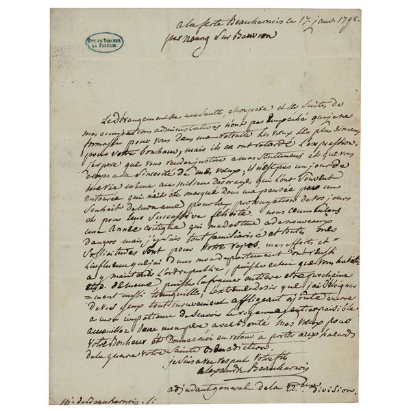 Alexandre de Beauharnais Autograph Letter Signed