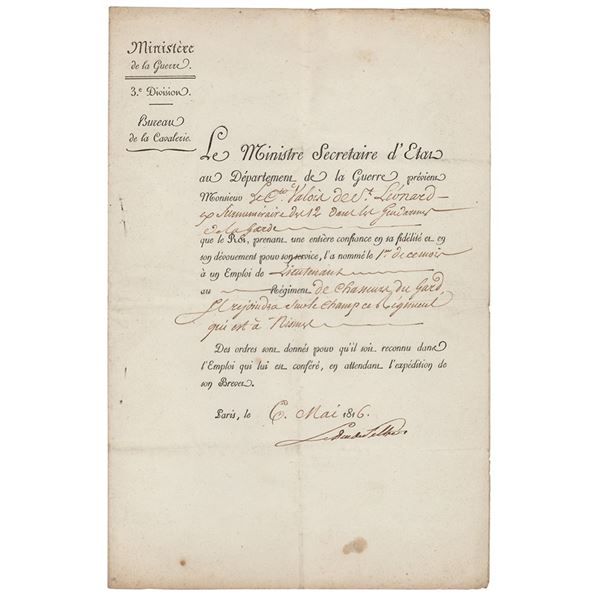 Henri Jacques Guillaume Clarke Document Signed