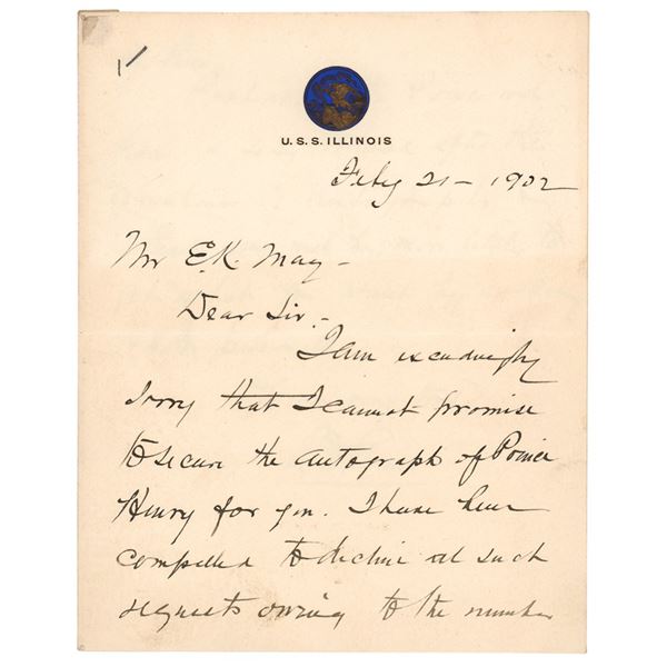 Robley D. Evans Autograph Letter Signed