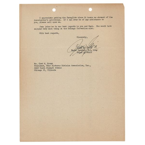 James M. Gavin Typed Letter Signed