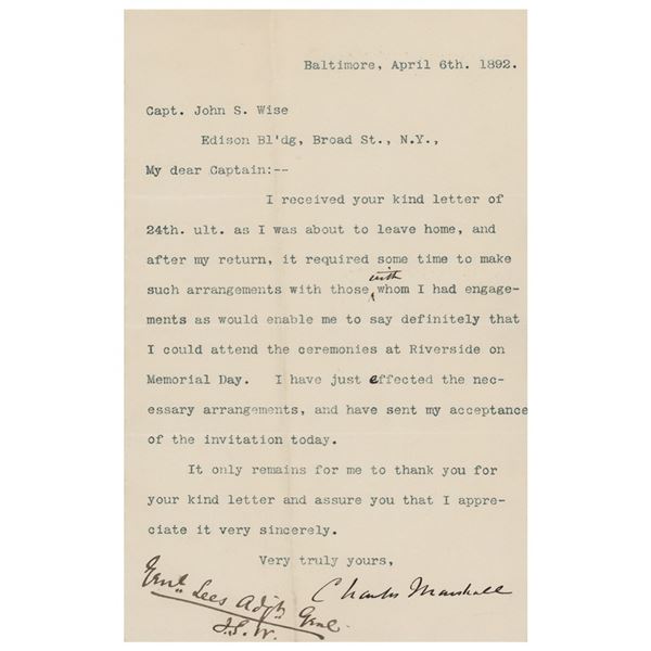 Charles Marshall Typed Letter Signed