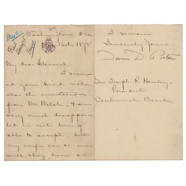 David D. Porter Letter Signed