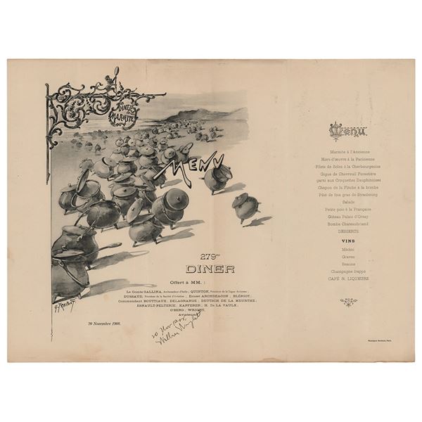 Wilbur Wright Signed Menu