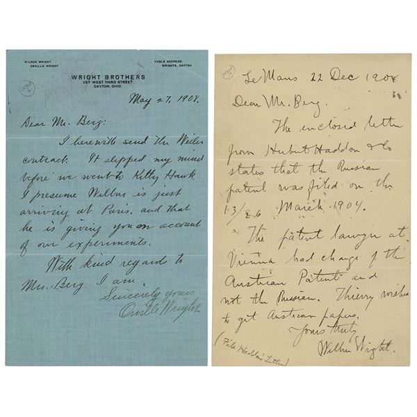 Wilbur and Orville Wright (2) Autograph Letters Signed