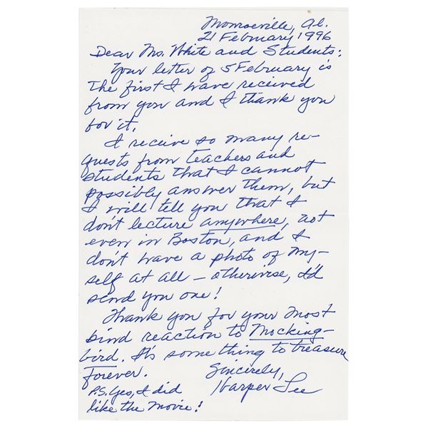 Harper Lee Autograph Letter Signed