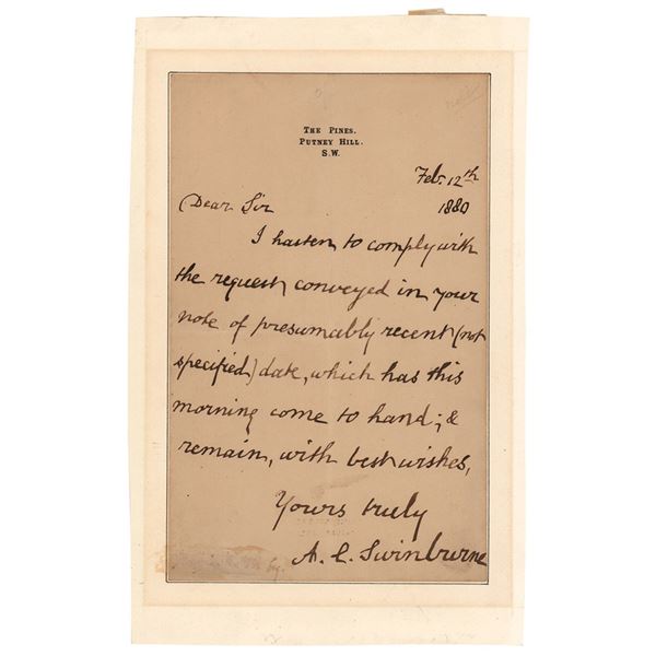 Algernon Swinburne Autograph Letter Signed
