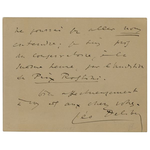 Leo Delibes Autograph Letter Signed
