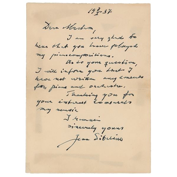 Jean Sibelius Autograph Letter Signed