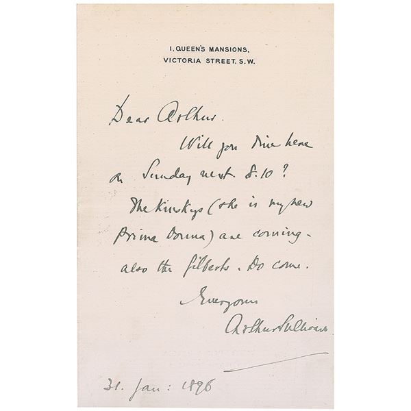Arthur Sullivan Autograph Letter Signed