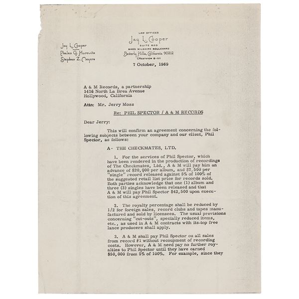 Phil Spector Document Signed