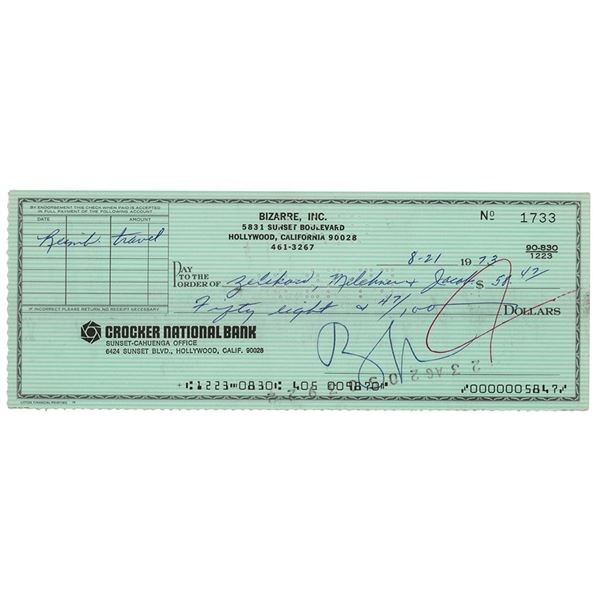 Frank Zappa Signed Check