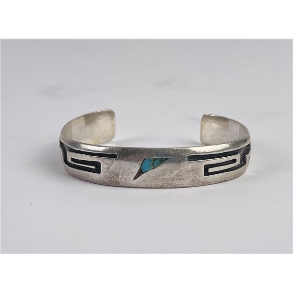 Navajo Sterling Silver Inlay Cuff Bracelet