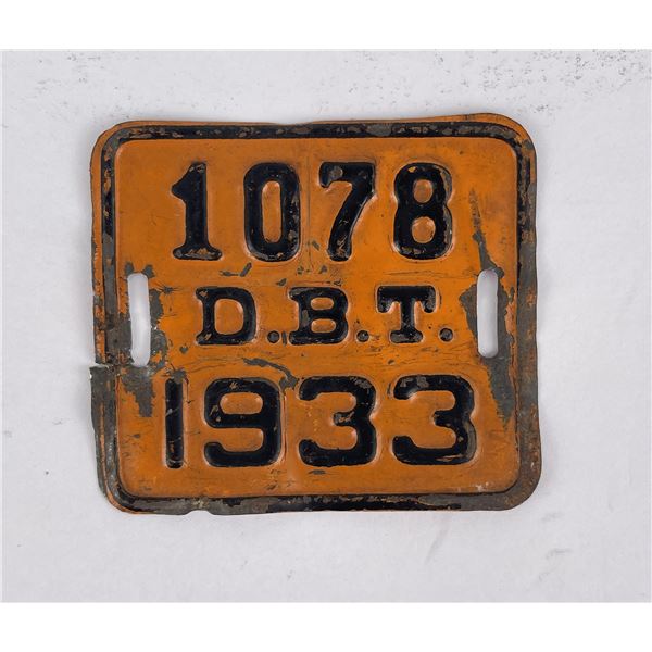 1933 Denver Colorado Bicycle Tax License Plate